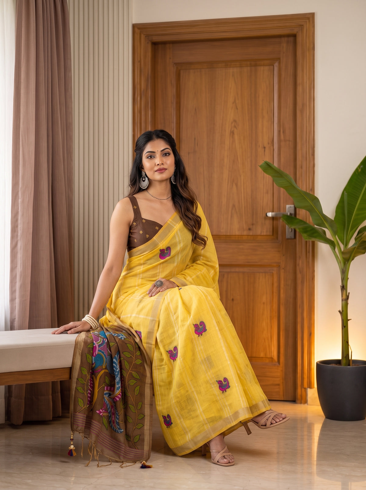 MIMOSA Mustard Bhagalpuri Cotton Saree — pose 8 styling detail