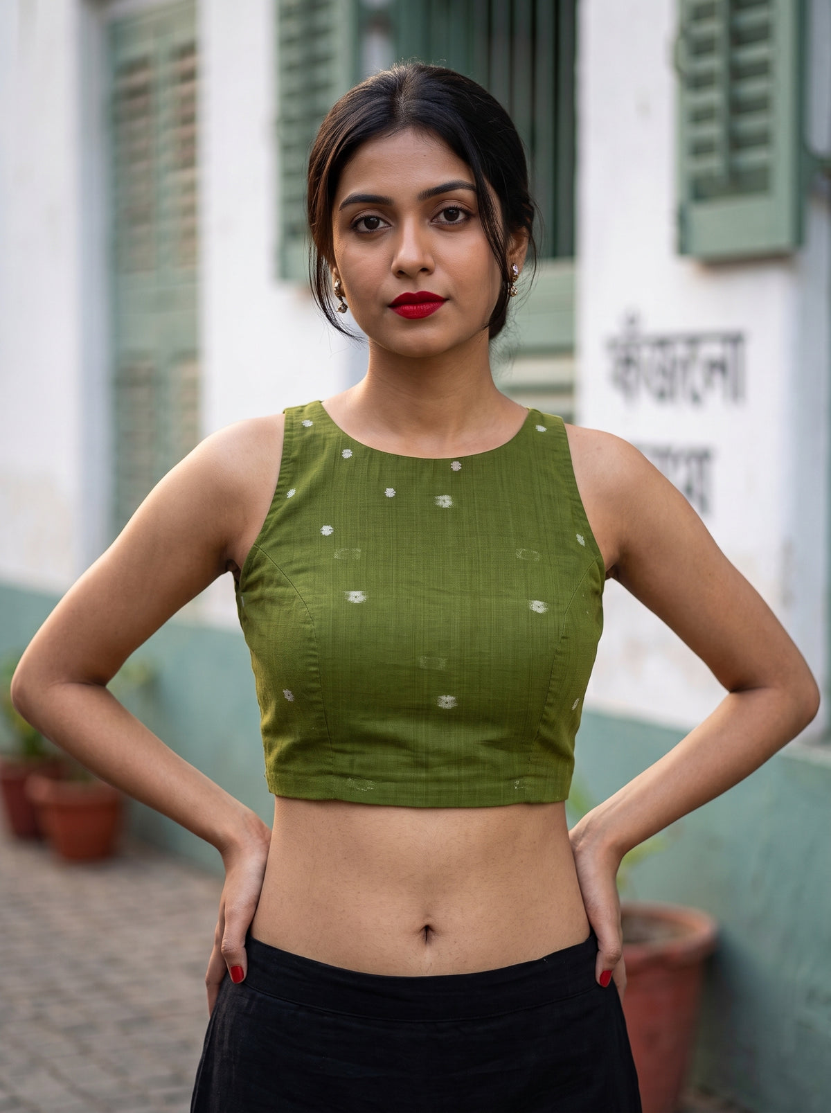 MIMOSA Chiku Bhagalpuri Cotton Saree — blouse close-up