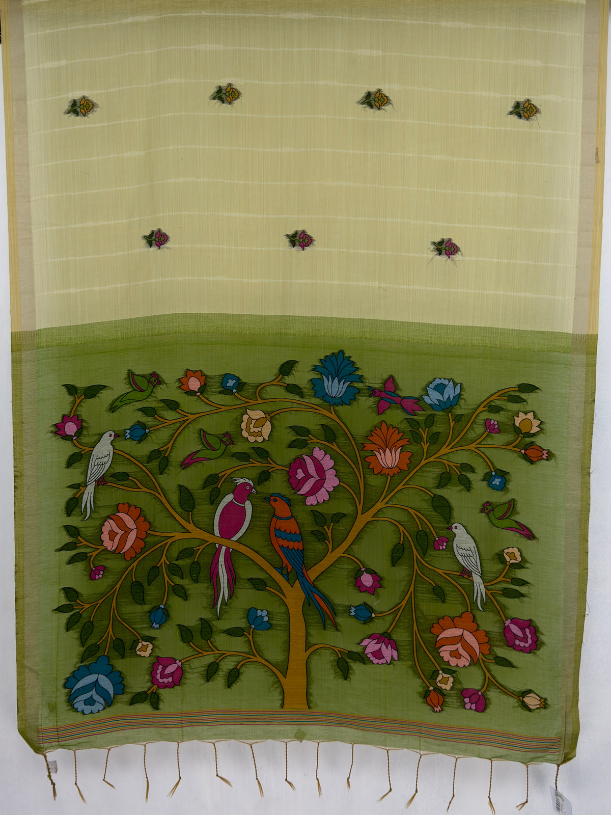MIMOSA Chiku Bhagalpuri Cotton Saree — pallu and zari work detail