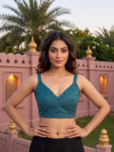 MIMOSA Sea Green Bhagalpuri Cotton linen Saree — blouse close-up