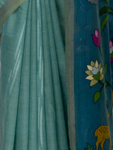 MIMOSA Sea Green Bhagalpuri Cotton linen Saree — fleets shot full lifestyle