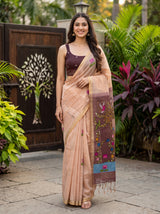 MIMOSA Chiku Bhagalpuri Cotton linen Saree — full length model pose