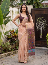 MIMOSA Chiku Bhagalpuri Cotton linen Saree — blouse detail