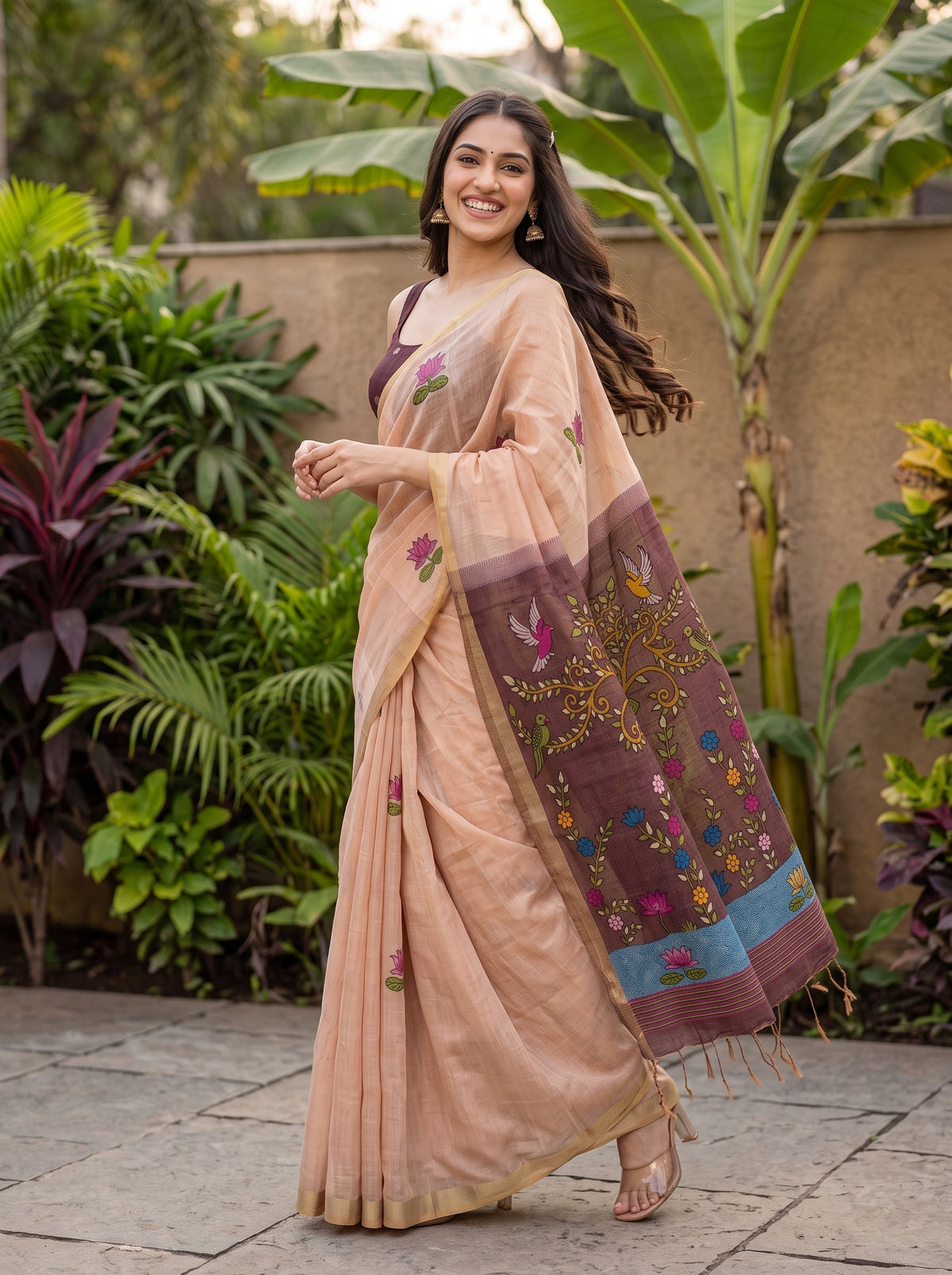 MIMOSA Chiku Bhagalpuri Cotton Saree — pose 9 styling detail