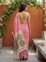 MIMOSA Pink Bhagalpuri Cotton Saree — pose 2 styling detail