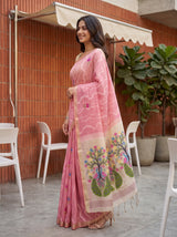MIMOSA Pink Bhagalpuri Cotton Saree — pose 3 styling detail