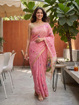 MIMOSA Pink Bhagalpuri Cotton Saree — pose 6 styling detail