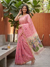 MIMOSA Pink Bhagalpuri Cotton Saree — pose 9 styling detail