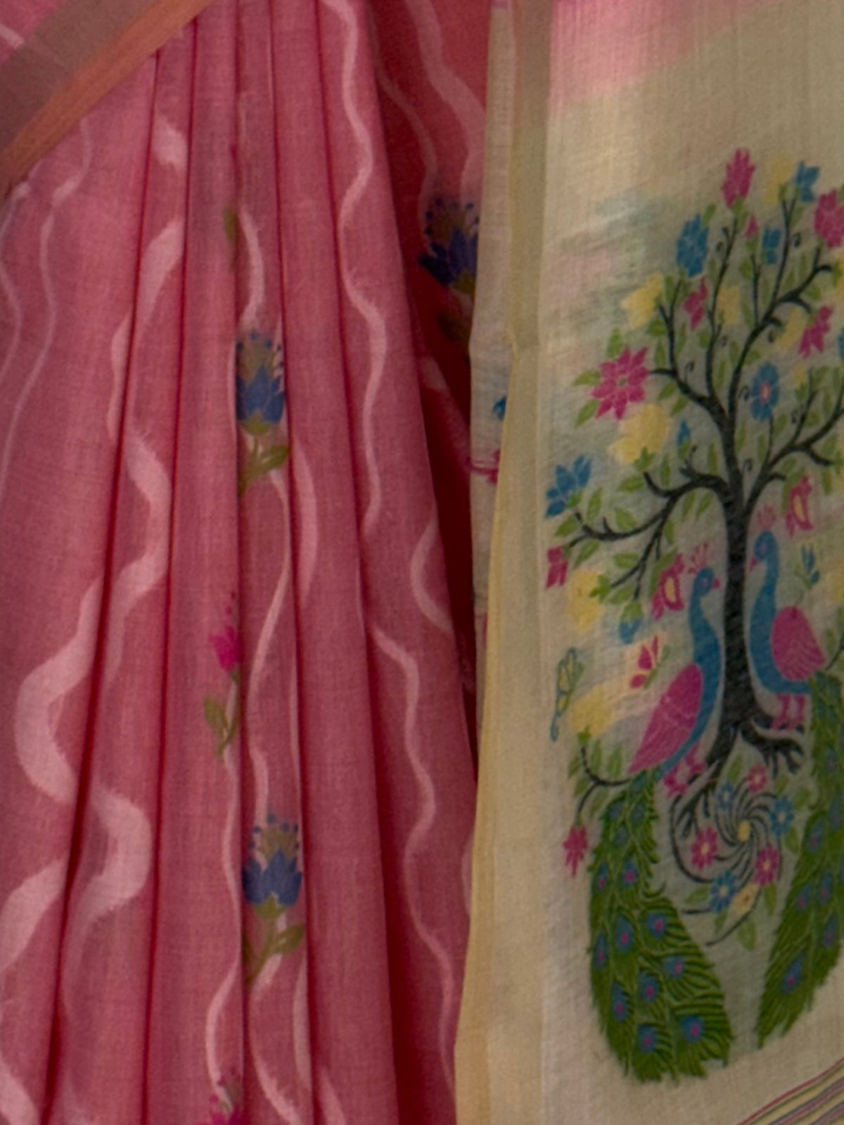MIMOSA Pink Bhagalpuri Cotton Saree — fleets shot full lifestyle