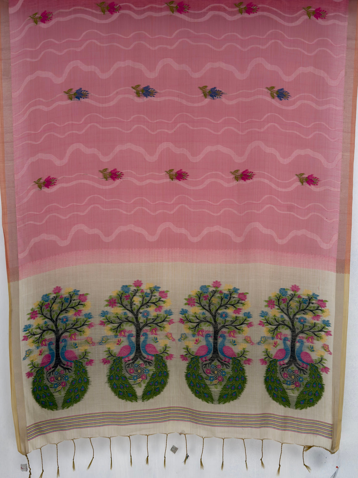MIMOSA Pink Bhagalpuri Cotton Saree — pallu and zari work detail