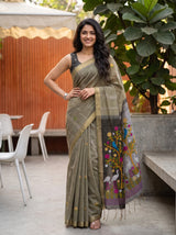 MIMOSA Grey Bhagalpuri Cotton Saree — pose 4 styling detail