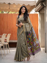 MIMOSA Grey Bhagalpuri Cotton Saree — pose 5 styling detail