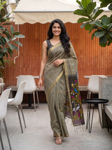MIMOSA Grey Bhagalpuri Cotton Saree — pose 6 styling detail
