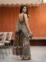 MIMOSA Grey Bhagalpuri Cotton Saree — pose 7 styling detail