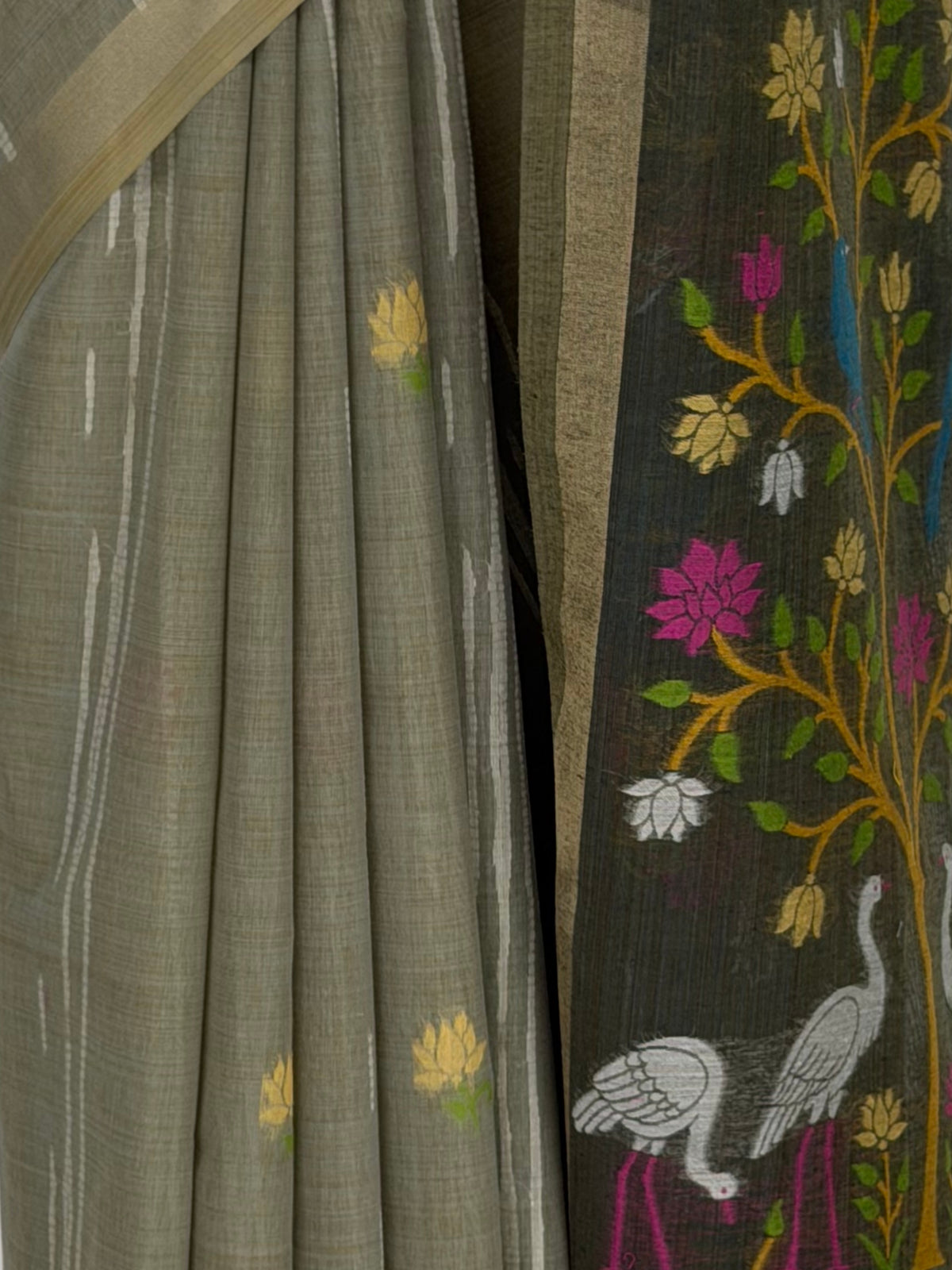 MIMOSA Grey Bhagalpuri Cotton Saree — fleets shot full lifestyle