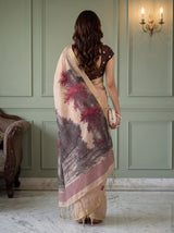 MIMOSA Peach Bhagalpuri Cotton linen Saree — Saree shot pallu and body