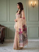 MIMOSA Peach Bhagalpuri Cotton Saree — pose 3 styling detail