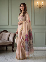 MIMOSA Peach Bhagalpuri Cotton Saree — pose 5 styling detail