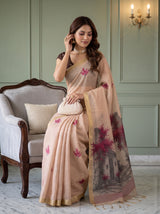 MIMOSA Peach Bhagalpuri Cotton Saree — pose 8 styling detail