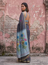 MIMOSA Navy Bhagalpuri Cotton linen Saree — pose 7 styling detail