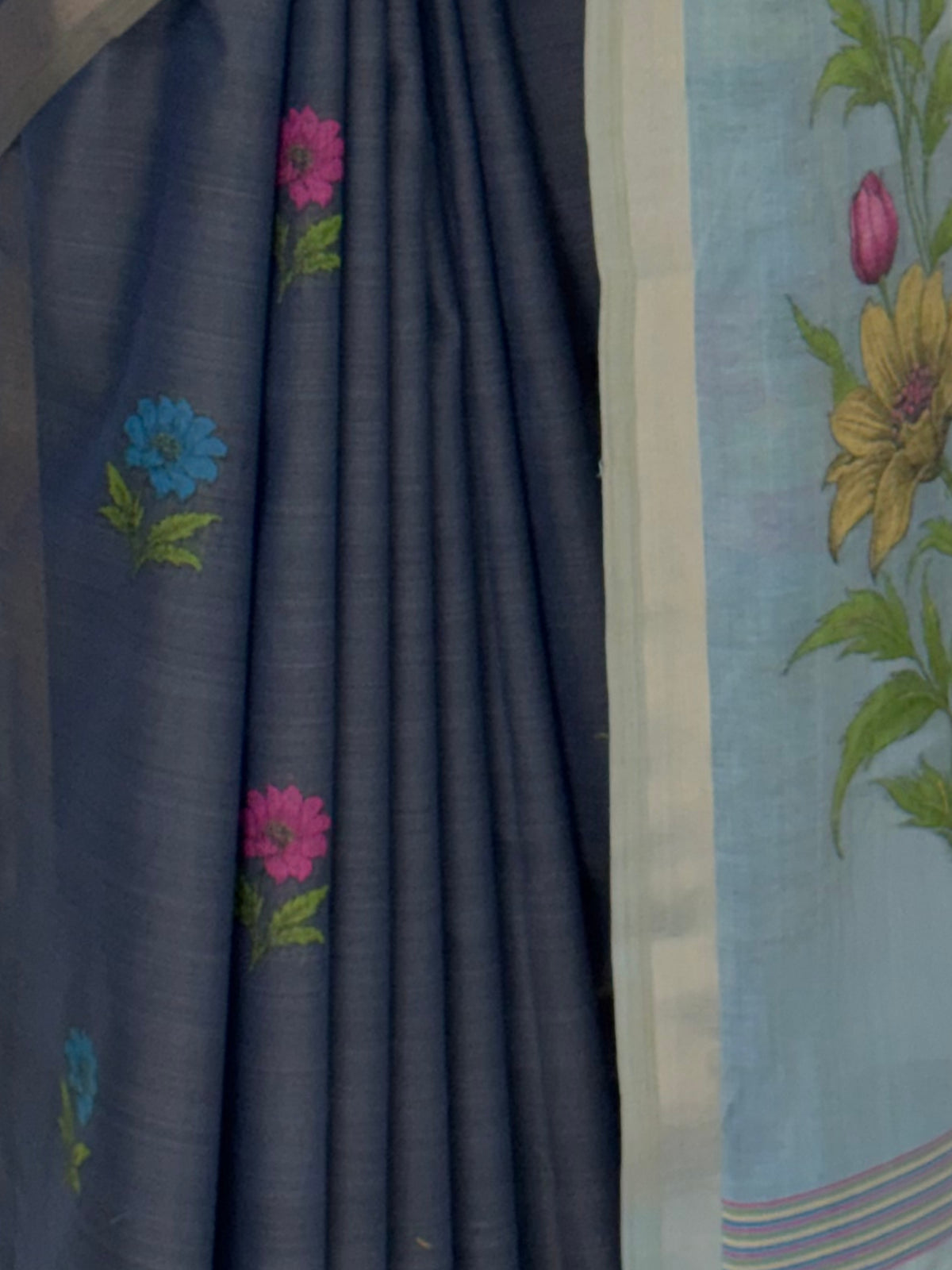MIMOSA Navy Bhagalpuri Cotton linen Saree — fleets shot full lifestyle