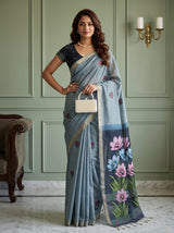 MIMOSA Ananda Bhagalpuri Cotton linen Saree — AI Model lifestyle pose