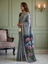 MIMOSA Ananda Bhagalpuri Cotton linen Saree — pose 3 styling detail