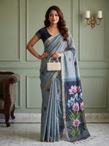 MIMOSA Ananda Bhagalpuri Cotton linen Saree — pose 4 styling detail