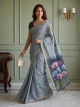 MIMOSA Ananda Bhagalpuri Cotton linen Saree — pose 6 styling detail
