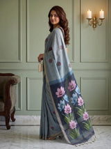 MIMOSA Ananda Bhagalpuri Cotton linen Saree — pose 7 styling detail
