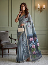 MIMOSA Ananda Bhagalpuri Cotton linen Saree — pose 9 styling detail