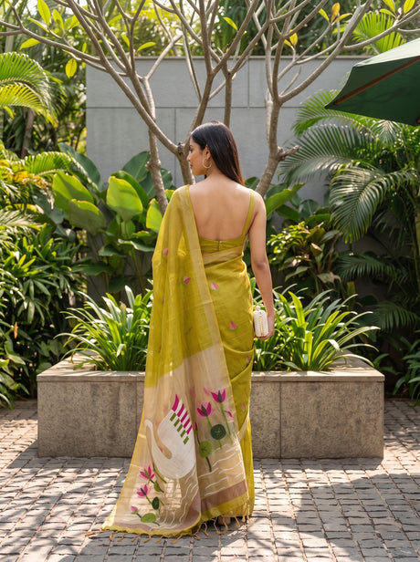 MIMOSA Mustard Bhagalpuri Cotton Saree — pose 2 styling detail