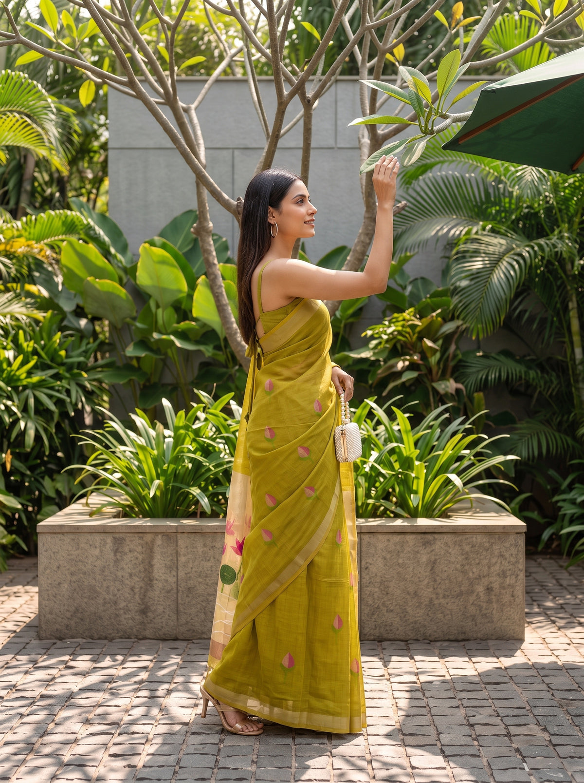 MIMOSA Mustard Bhagalpuri Cotton Saree — pose 3 styling detail
