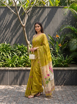 MIMOSA Mustard Bhagalpuri Cotton Saree — pose 5 styling detail