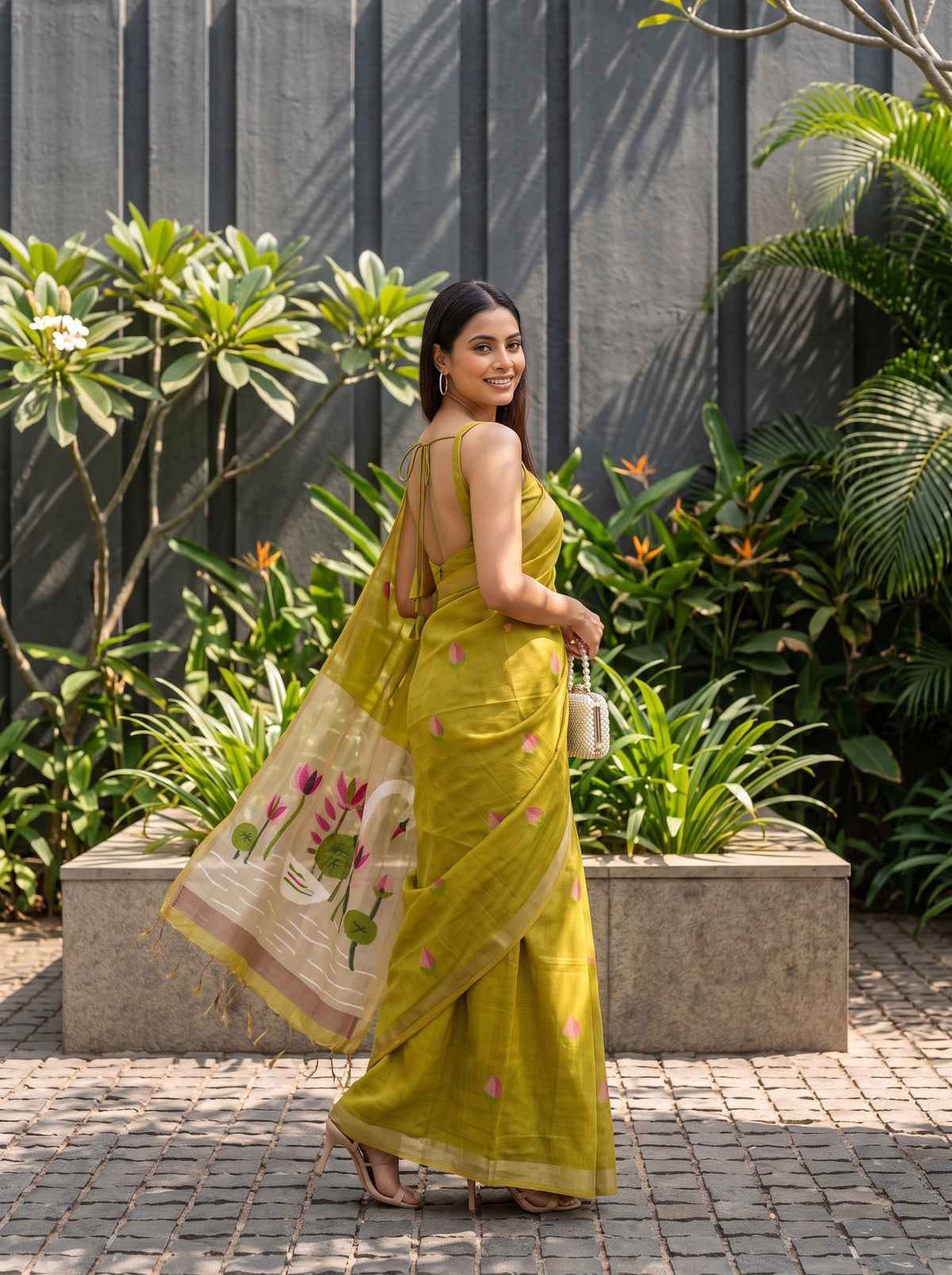MIMOSA Mustard Bhagalpuri Cotton Saree — pose 9 styling detail
