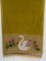 MIMOSA Mustard Bhagalpuri Cotton Saree — pallu and zari work detail