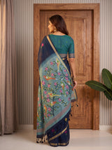 MIMOSA Navy Bhagalpuri Cotton Saree — pose 2 styling detail