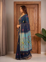 MIMOSA Navy Bhagalpuri Cotton Saree — pose 3 styling detail