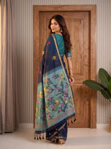MIMOSA Navy Bhagalpuri Cotton Saree — pose 7 styling detail
