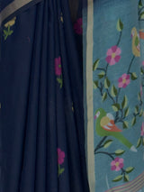 MIMOSA Navy Bhagalpuri Cotton Saree — fleets shot full lifestyle