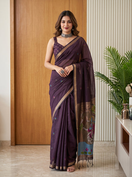 MIMOSA Jamun Bhagalpuri Cotton linen Saree — AI Model lifestyle