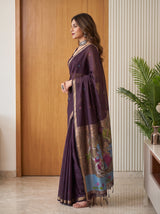 MIMOSA Jamun Bhagalpuri Cotton linen Saree — pose 3 styling detail