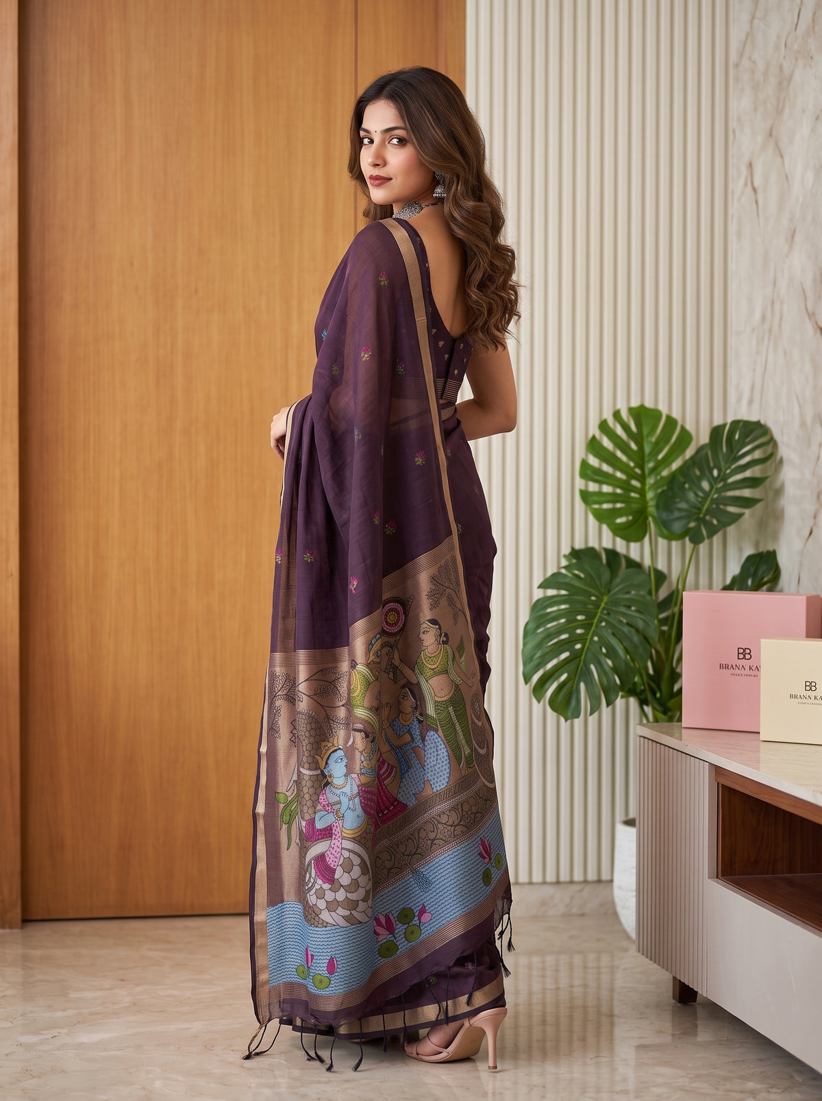 MIMOSA Jamun Bhagalpuri Cotton linen Saree — pose 7 styling detail