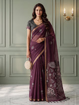 MIMOSA Wine Bhagalpuri Cotton Saree — pose 10 styling detail