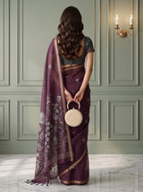 MIMOSA Wine Bhagalpuri Cotton Saree — pose 2 styling detail