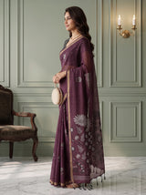 MIMOSA Wine Bhagalpuri Cotton Saree — pose 3 styling detail