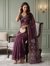 MIMOSA Wine Bhagalpuri Cotton Saree — pose 8 styling detail