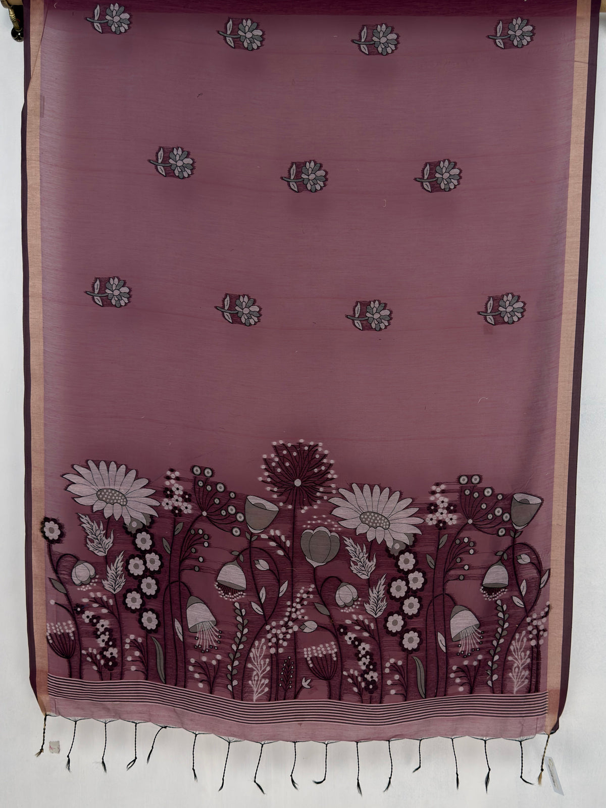 MIMOSA Wine Bhagalpuri Cotton Saree — pallu and zari work detail