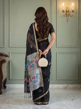 MIMOSA Black Bhagalpuri Cotton Saree — pose 2 styling detail
