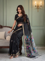 MIMOSA Black Bhagalpuri Cotton Saree — pose 8 styling detail